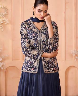 Embroidered Sequinned Silk Ready To Wear Lehenga With Blouse & Dupatta Free Size Upto 42 2