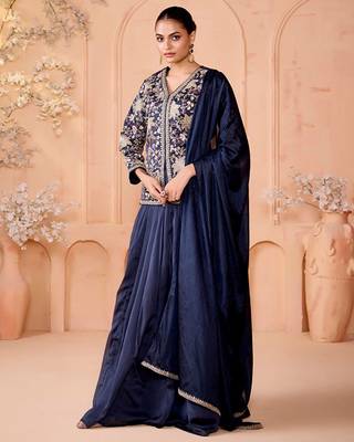 Embroidered Sequinned Silk Ready To Wear Lehenga With Blouse & Dupatta Free Size Upto 42 3