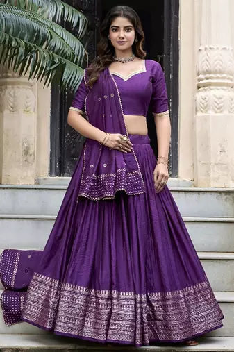 Ready To Wear Lehenga & Unstitched Blouse With Dupatta Free Size Upto 42