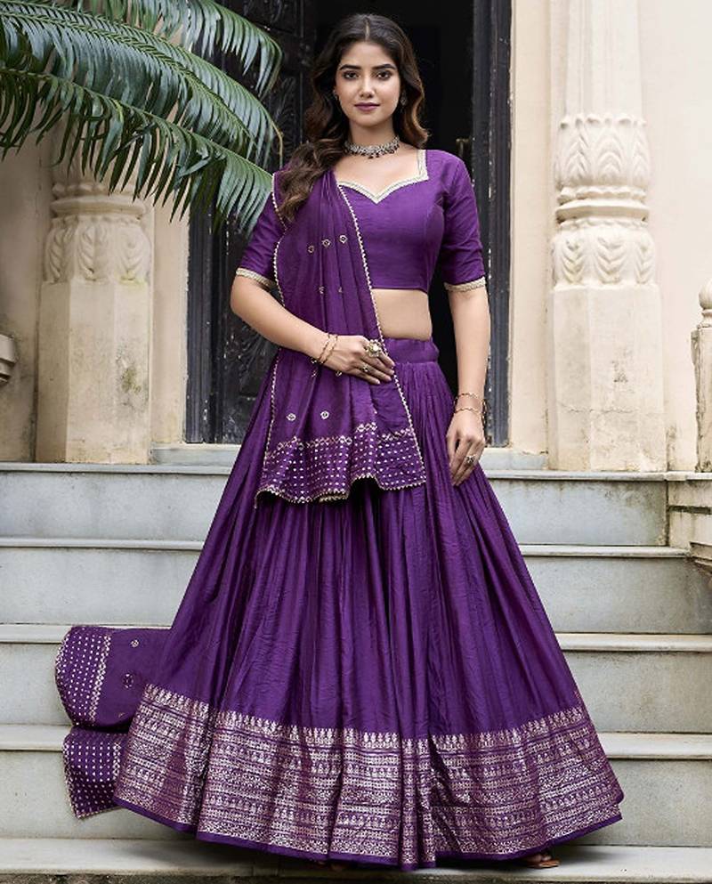Ready To Wear Lehenga & Unstitched Blouse With Dupatta Free Size Upto 42