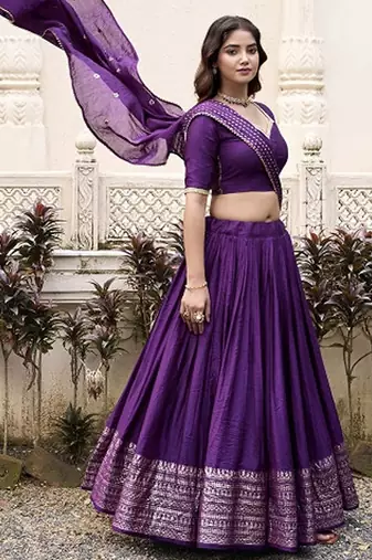 Ready To Wear Lehenga & Unstitched Blouse With Dupatta Free Size Upto 42