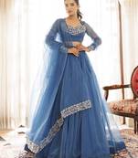 Floral Embroidered Organza Ready To Wear Lehenga & Blouse With Dupatta Free Size Upto 42