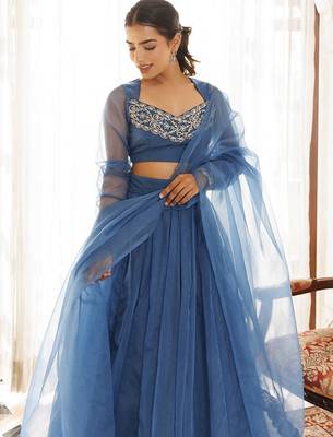 Floral Embroidered Organza Ready To Wear Lehenga & Blouse With Dupatta Free Size Upto 42 2