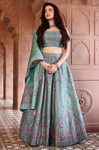 Ready To Wear Lehenga & Unstitched Blouse With Dupatta Free Size Upto 42