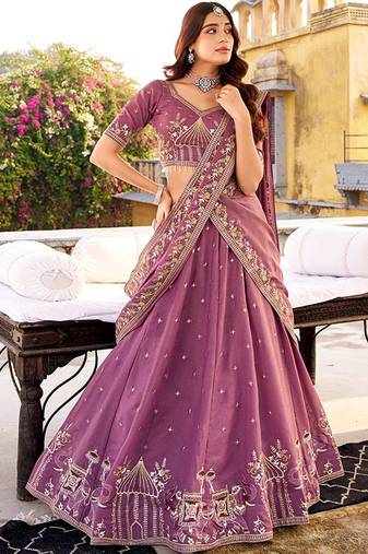 Embroidered Thread Work Ready To Wear Lehenga & Blouse With Dupatta Free Size Upto 42