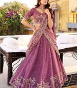 Embroidered Thread Work Ready To Wear Lehenga & Blouse With Dupatta Free Size Upto 42