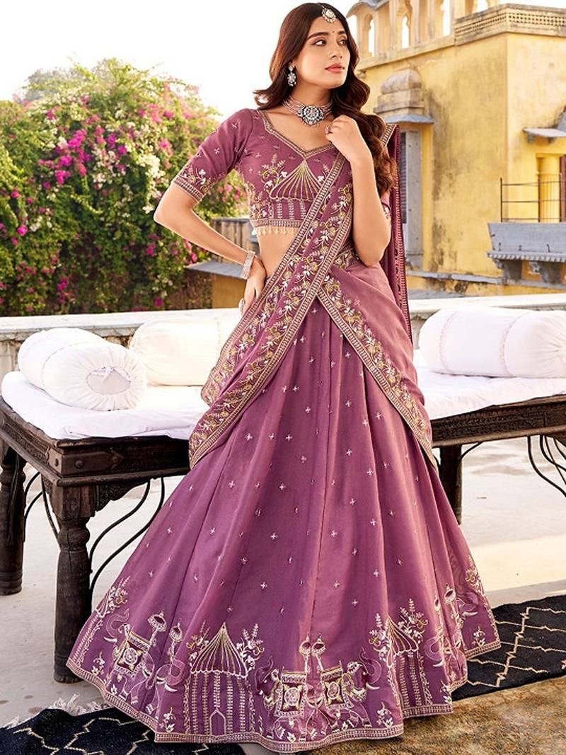 Embroidered Thread Work Ready To Wear Lehenga & Blouse With Dupatta Free Size Upto 42