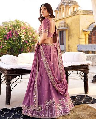 Embroidered Thread Work Ready To Wear Lehenga & Blouse With Dupatta Free Size Upto 42 3