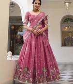 Floral Embroidered Ready To Wear Lehenga & Unstitched Blouse With Dupatta Free Size Upto 42