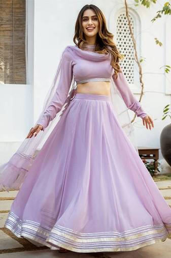 Semi-Stitched Lehenga & Unstitched Blouse With Dupatta Free Size Upto 42