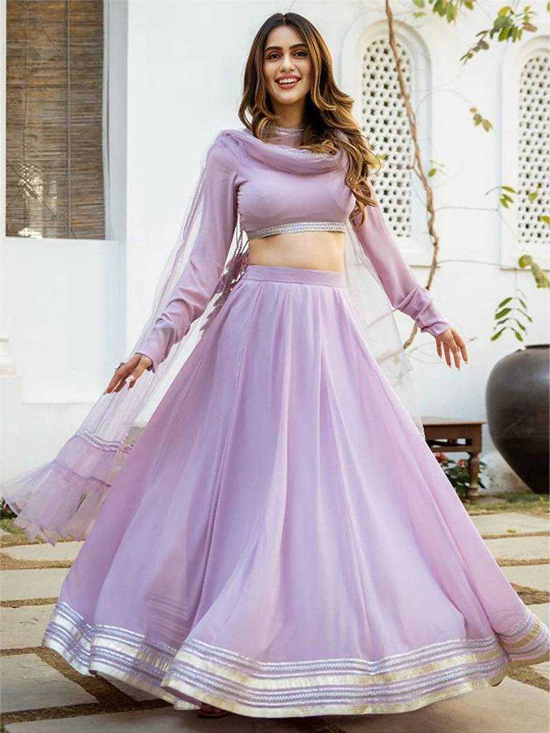 Semi-Stitched Lehenga & Unstitched Blouse With Dupatta Free Size Upto 42