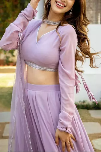 Semi-Stitched Lehenga & Unstitched Blouse With Dupatta Free Size Upto 42