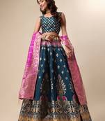 Woven Design Ready To Wear Lehenga & Unstitched Blouse With Dupatta Free Size Upto 42