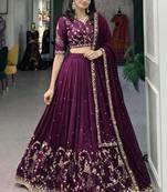 Embroidered Semi-Stitched Lehenga & Unstitched Blouse With Dupatta Free Size Upto 42
