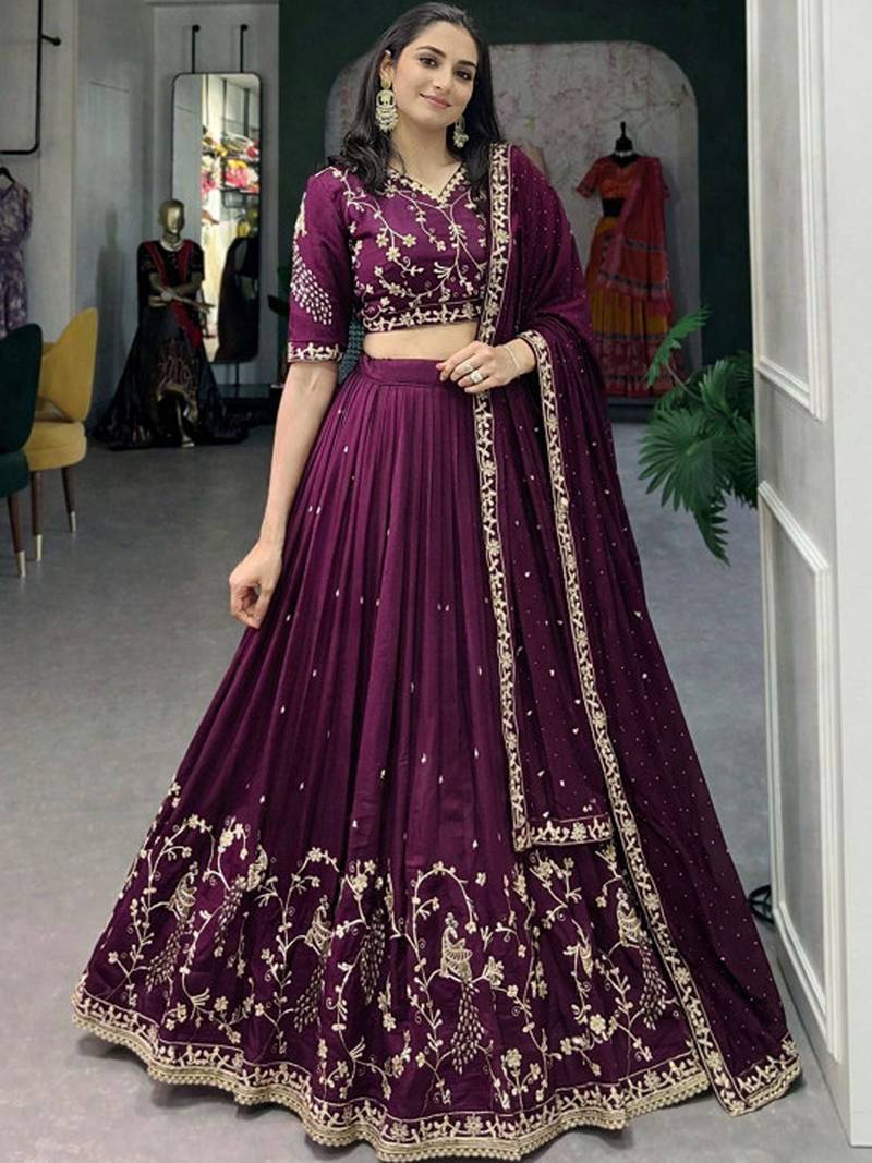 Embroidered Semi-Stitched Lehenga & Unstitched Blouse With Dupatta Free Size Upto 42