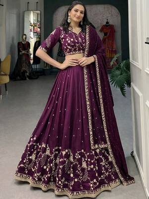 Embroidered Semi-Stitched Lehenga & Unstitched Blouse With Dupatta Free Size Upto 42 2