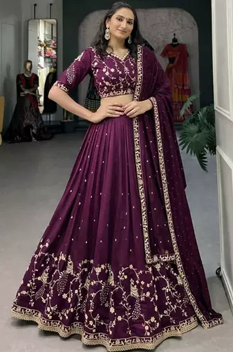 Embroidered Semi-Stitched Lehenga & Unstitched Blouse With Dupatta Free Size Upto 42