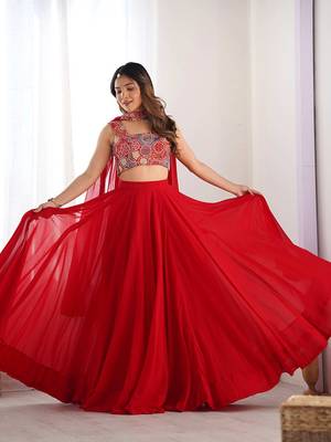 Embroidered Sequinned Ready To Wear Lehenga & Blouse With Dupatta Free Size Upto 42 1