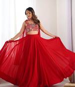 Embroidered Sequinned Ready To Wear Lehenga & Blouse With Dupatta Free Size Upto 42