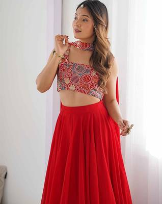 Embroidered Sequinned Ready To Wear Lehenga & Blouse With Dupatta Free Size Upto 42 2