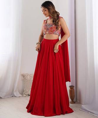 Embroidered Sequinned Ready To Wear Lehenga & Blouse With Dupatta Free Size Upto 42 3