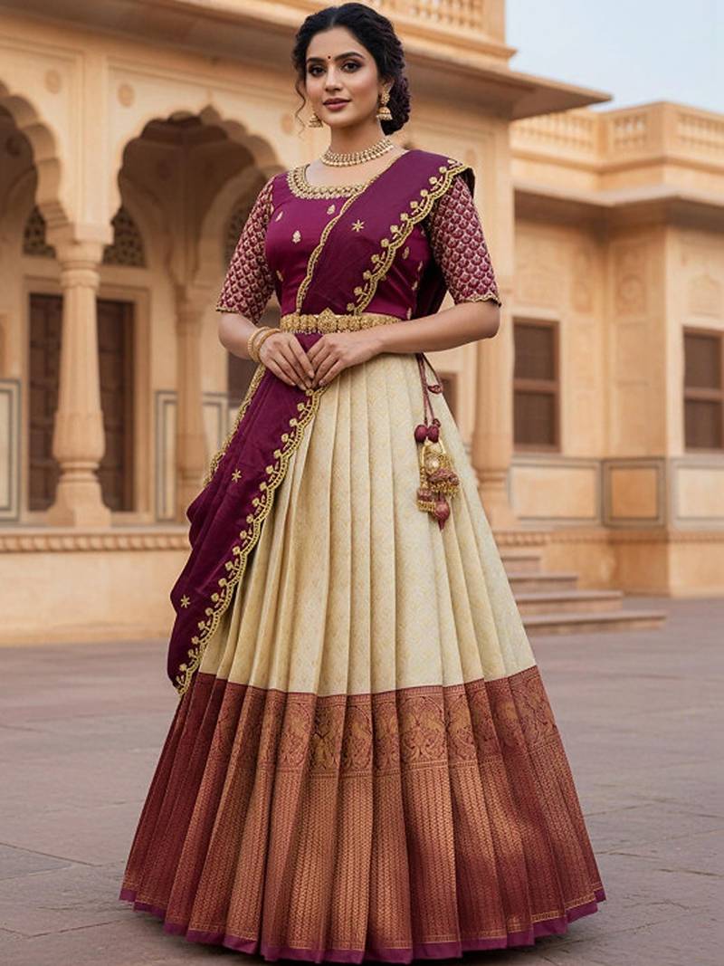 Embroidered Semi-Stitched Lehenga & Blouse With Dupatta Free Size Upto 42