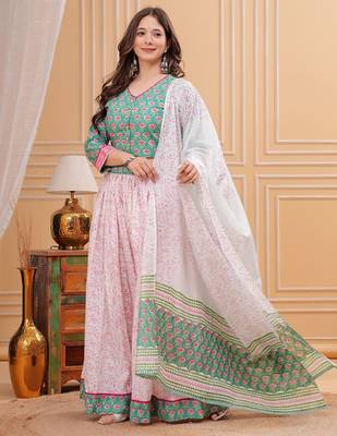 Printed Block Print Ready To Wear Lehenga & Blouse With Dupatta Free Size Upto 42 3