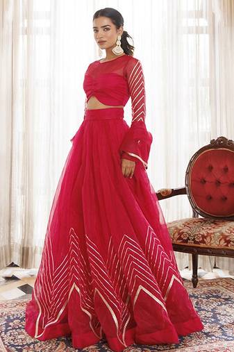 Organza Ready To Wear Lehenga & Blouse With Dupatta Free Size Upto 42