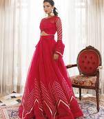 Organza Ready To Wear Lehenga & Blouse With Dupatta Free Size Upto 42