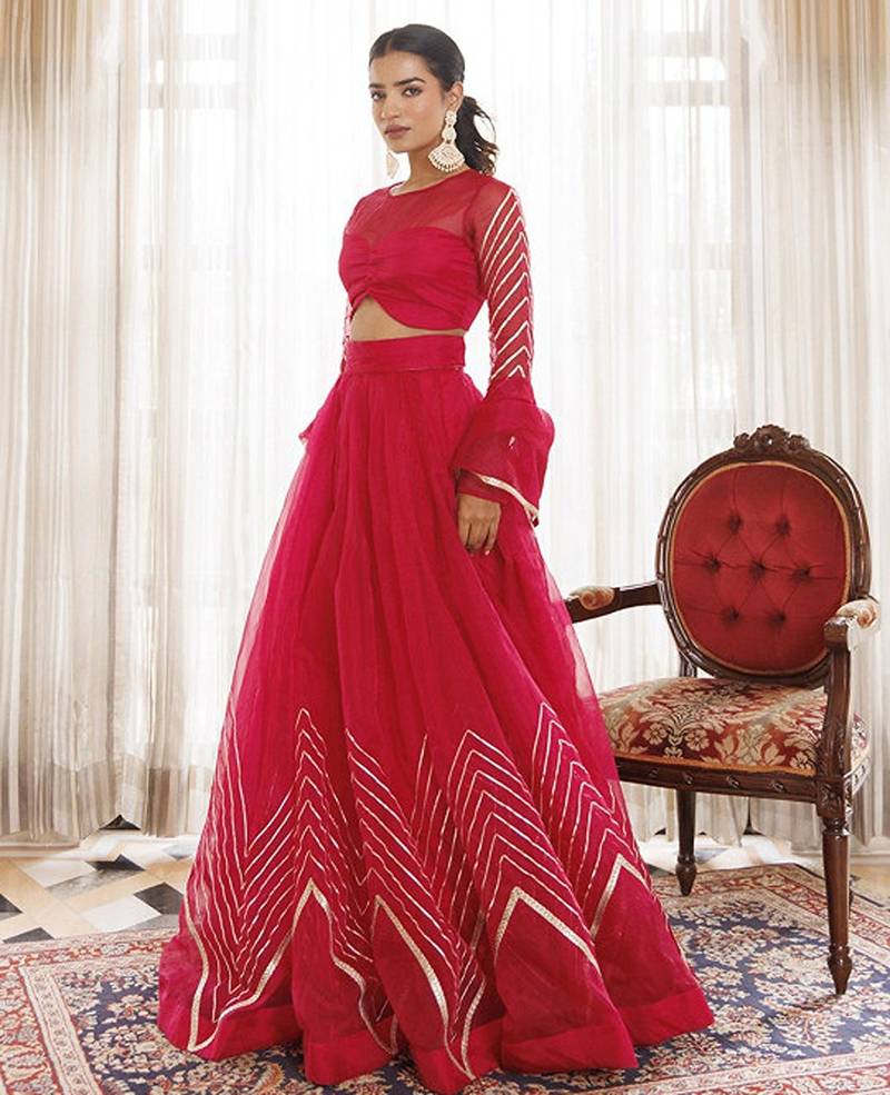 Organza Ready To Wear Lehenga & Blouse With Dupatta Free Size Upto 42