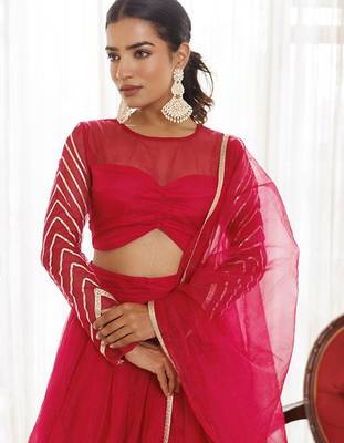 Organza Ready To Wear Lehenga & Blouse With Dupatta Free Size Upto 42 2