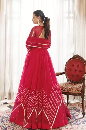 Organza Ready To Wear Lehenga & Blouse With Dupatta Free Size Upto 42