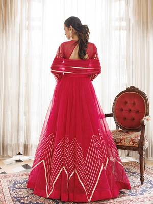 Organza Ready To Wear Lehenga & Blouse With Dupatta Free Size Upto 42 4
