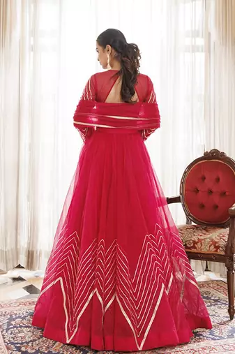 Organza Ready To Wear Lehenga & Blouse With Dupatta Free Size Upto 42