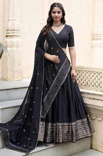 Ready To Wear Lehenga & Unstitched Blouse With Dupatta Free Size Upto 42