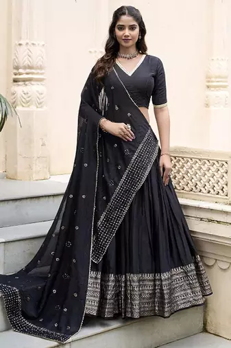 Ready To Wear Lehenga & Unstitched Blouse With Dupatta Free Size Upto 42