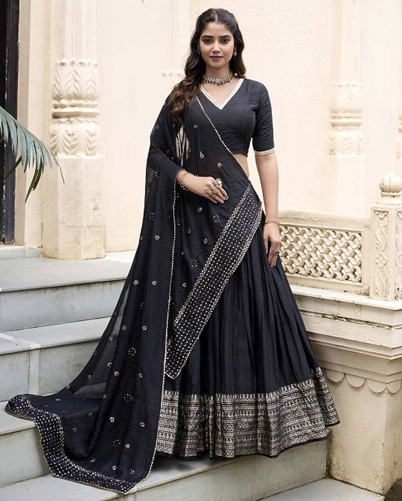 Ready To Wear Lehenga & Unstitched Blouse With Dupatta Free Size Upto 42