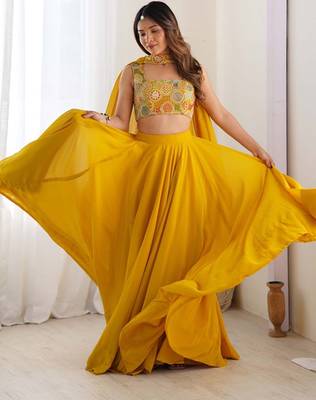 Women Embroidered Thread Work Ready To Wear Lehenga & Blouse With Dupatta Free Size Upto 42 2