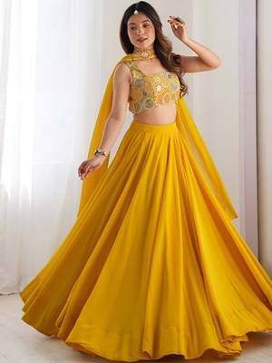 Women Embroidered Thread Work Ready To Wear Lehenga & Blouse With Dupatta Free Size Upto 42 3