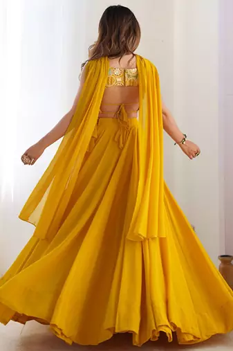 Women Embroidered Thread Work Ready To Wear Lehenga & Blouse With Dupatta Free Size Upto 42