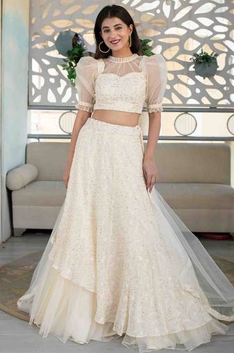 Embroidered Thread Work Ready To Wear Lehenga & Blouse Free Size Upto 42