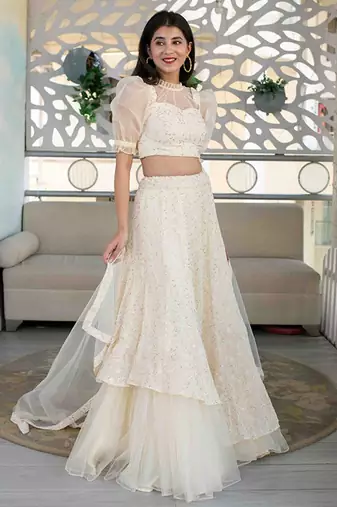 Embroidered Thread Work Ready To Wear Lehenga & Blouse Free Size Upto 42