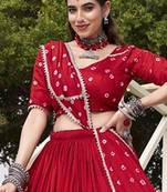 Women Bandhani Printed Ready To Wear Lehenga & Blouse With Dupatta Free Size Upto 42