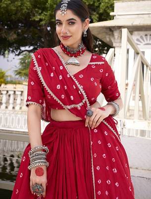 Women Bandhani Printed Ready To Wear Lehenga & Blouse With Dupatta Free Size Upto 42 2