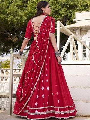 Women Bandhani Printed Ready To Wear Lehenga & Blouse With Dupatta Free Size Upto 42 3