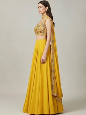 Embroidered Thread Work Ready To Wear Lehenga & Blouse With Dupatta Free Size Upto 42 2