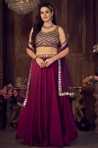 Embellished Thread Work Semi-Stitched Lehenga & Unstitched Blouse With Dupatta Free Size Upto 42
