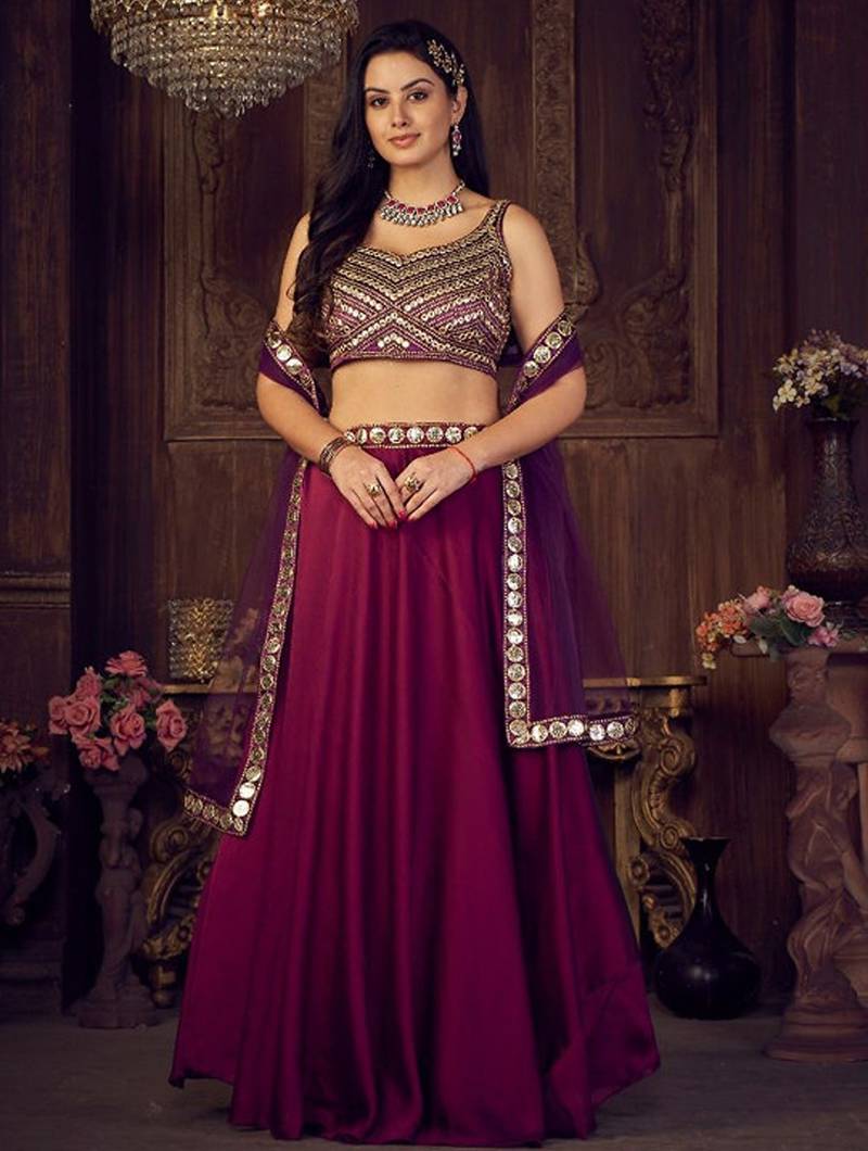 Embellished Thread Work Semi-Stitched Lehenga & Unstitched Blouse With Dupatta Free Size Upto 42