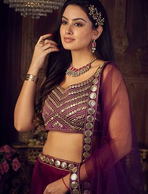 Embellished Thread Work Semi-Stitched Lehenga & Unstitched Blouse With Dupatta Free Size Upto 42 2