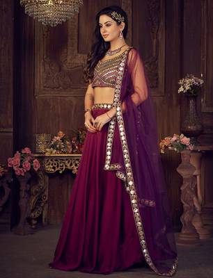 Embellished Thread Work Semi-Stitched Lehenga & Unstitched Blouse With Dupatta Free Size Upto 42 3
